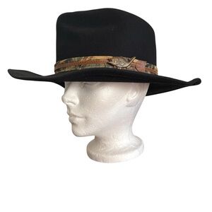 Vintage Lanning Black Cowboy Hat Felt Grosgrain Band Made in Canada